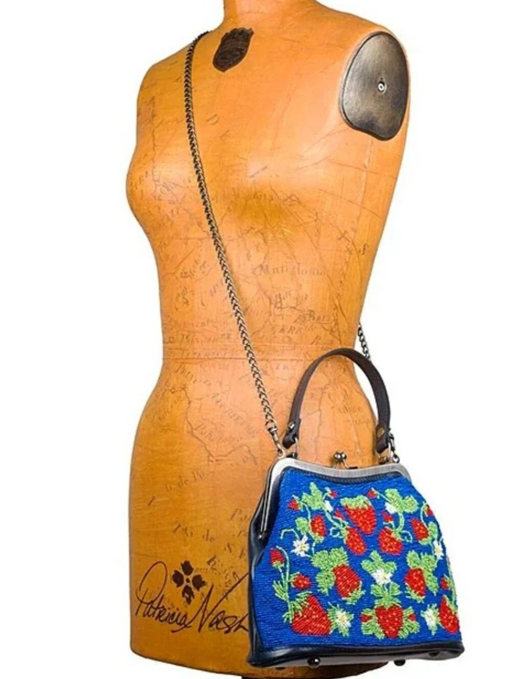 Patricia Nash Laureana Strawberry Beaded Kisslock Satchel - NWT